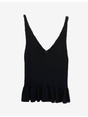 Black Topshop V neck ribbed peplum frill top